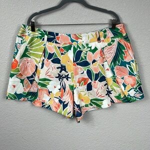 New Smythe Linen Floral Tropical Pleated Chino Shorts Resort Vacation Sz 16